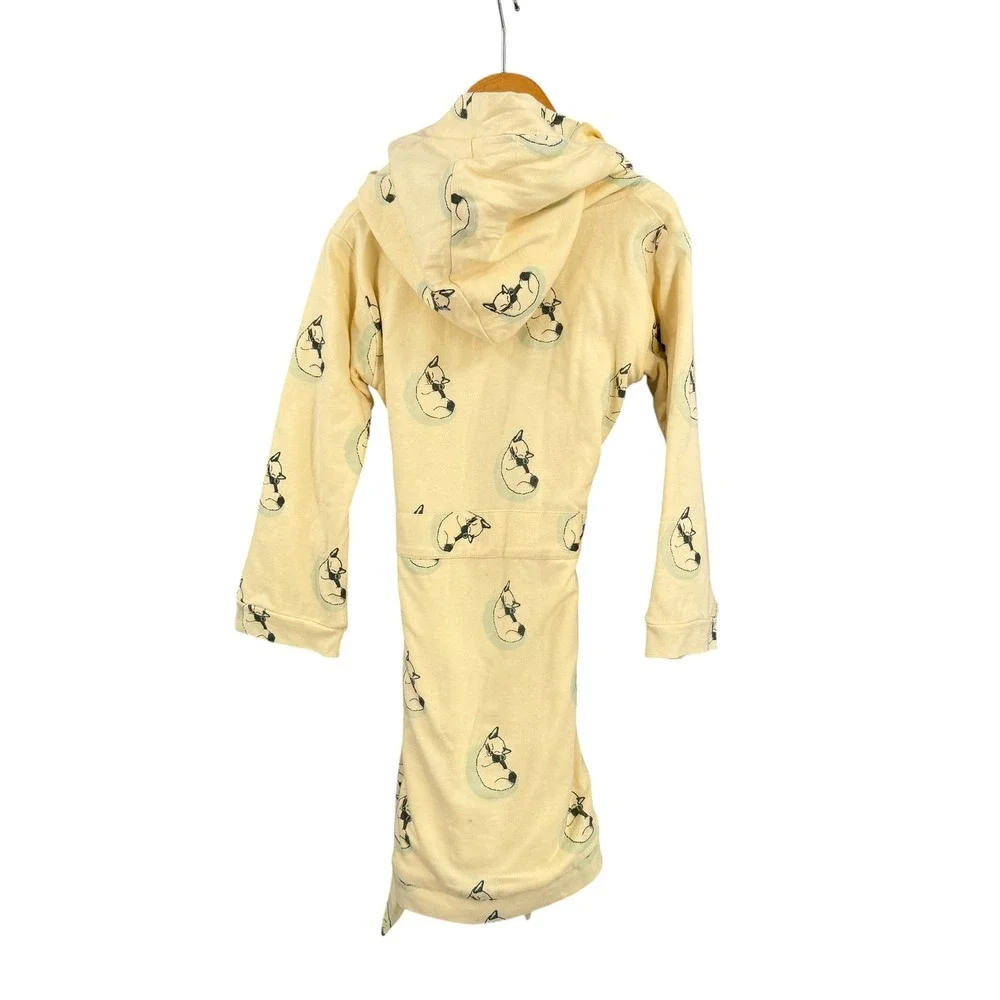 Kate Quinn Hooded Robe 4-6Y Yellow‎ Fox Print Organic Cotton Terry